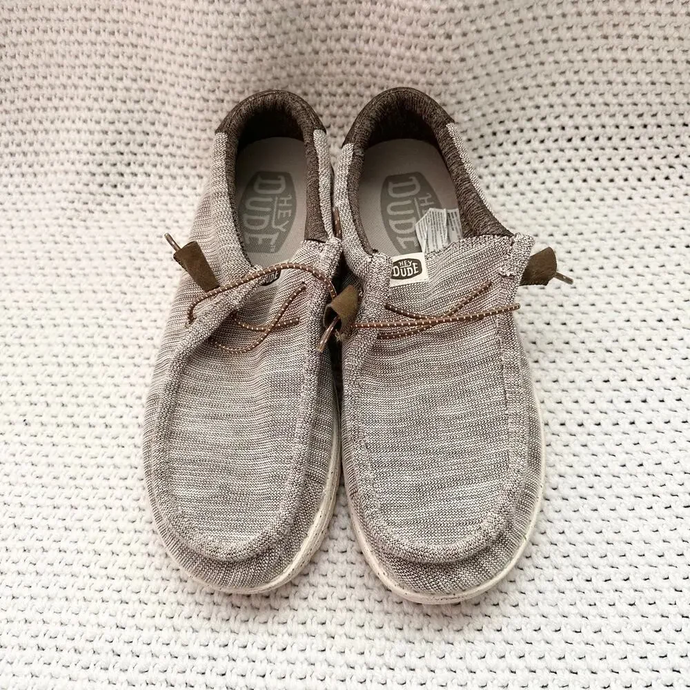 Hey Dude Men's Wally Stretch Slip On Limestone Beige Gray Casual Loafer Shoe 8
